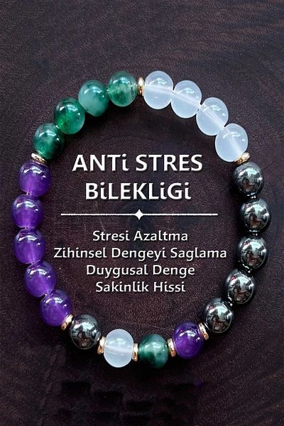 NehirTaş Certified Natural Stone Anti Stress Bracelet 8 mm (Amethyst - Agate - Opal - Hematite)