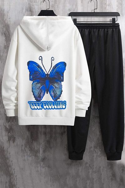 uyguntarz Σετ φόρμας Unisex Butterfly Σετ φόρμας με κουκούλα λευκή μαύρη