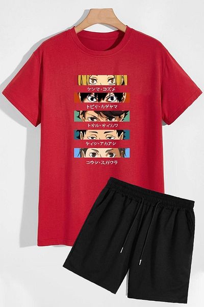 trendypassion Anime Patterned Comfortable Design Shorts and T-shirt Tracksuit Set