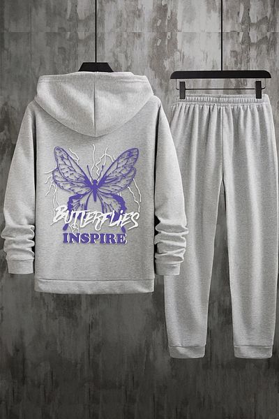 uyguntarz Unisex Σετ φόρμας με στάμπα με γραφικά πεταλούδα & γράμματα
