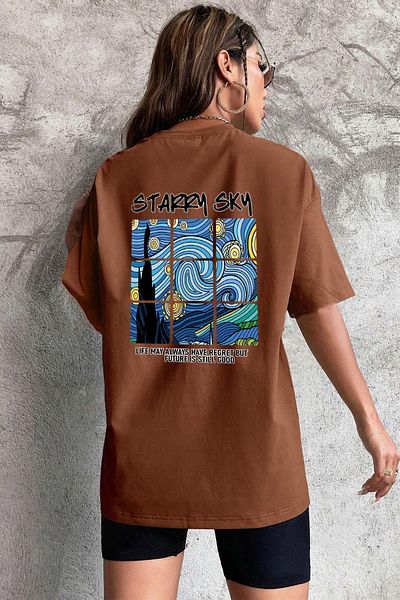 uyguntarz Unisex Oversize T-Shirt - Starry Sky Printed