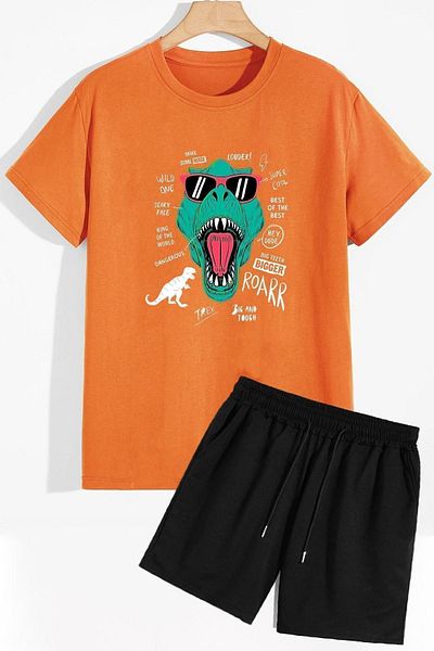 trendypassion Dinosaurier-bedrucktes Shorts-T-Shirt-Trainingsanzug-Set