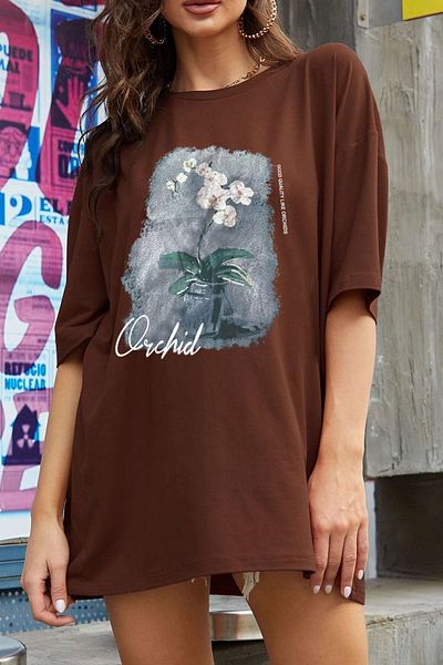 uyguntarz Μπλουζάκι Unisex Oversize με σχέδιο ορχιδέας