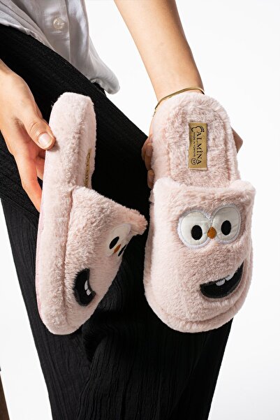 ALMİNA Fashion Smiling Face Plush Fluffy Women's Home Slippers - Silent Sole Dowry Slippers