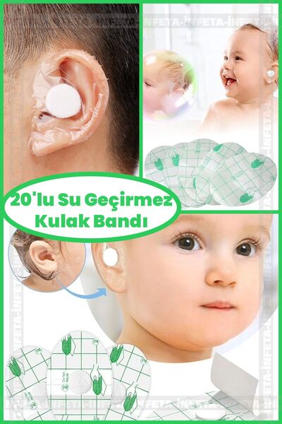 İnfeta 20li Paket Su Geçirmez Yapışkanlı Kulak Koruyucu Bant Bebek Banyo Yüzme Kulak Bandı