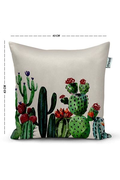 Sakallı Cactus Pattern 3D Printed Decorative Throw Pillow Cover