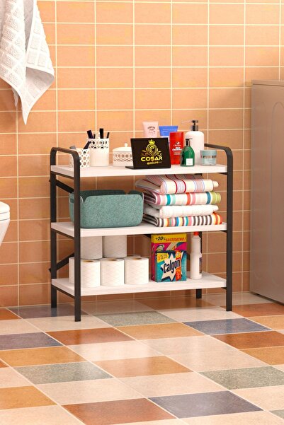 Cosargroup Dekoratif Banyo Düzenleyici Banyo Dolabı Çok Amaçlı Dolap 3 Katlı Metal Banyo Rafı