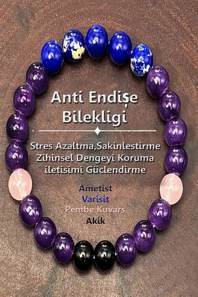 NehirTaş 8 mm Certified Natural Stone Worry Protection Bracelet - Amethyst Varicose Pink Quartz Agate