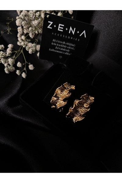 ZENA ACCESSORİES Risa Curved Gold Steel Earrings