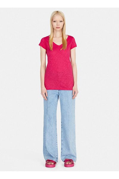 Sisley Tricou pentru femei Coral cu decolteu în V 3TNHL400E