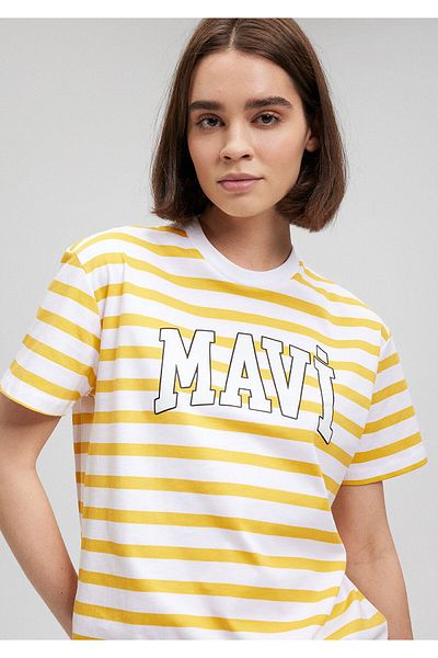 Mavi Žluté pruhované tričko s logem Regular Fit / normální střih 1611360-84478
