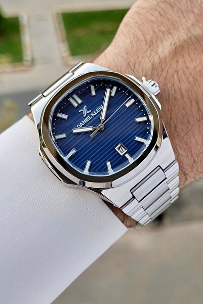 Daniel Klein Men's Dark Blue Calendar Wristwatch - Silver Cord, Gift Package