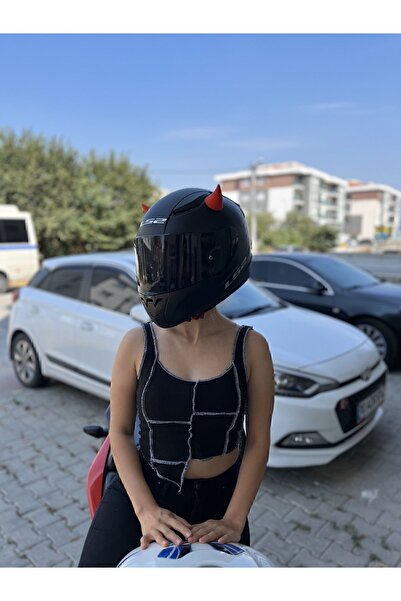 Yeles Motosiklet Kaskı Şeytan Boynuzu Kask Boynuzu Kırmızı