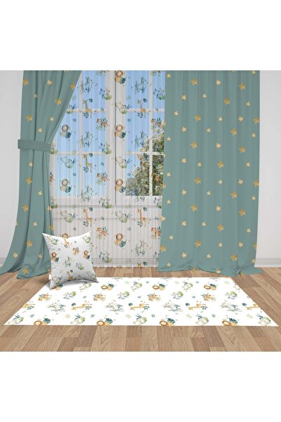 Bebemotto Green and Gold Star Patterned Imported Fabric Children and Baby Roo...