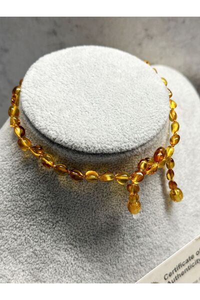 Alturki Tesbih Bebek Şifa Kaynağı Orijinal Sertifikalı Şeffaf Turuncu Damla Kehribar Kolye