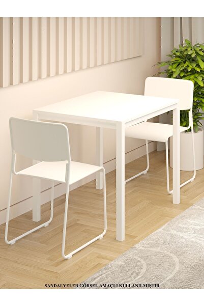 NEATS Beyaz Mutfak Masası, Yemek Masası, 72x88, Metal Ayaklı Mutfak Masası, Ahşap Mutfak Masası, Masa