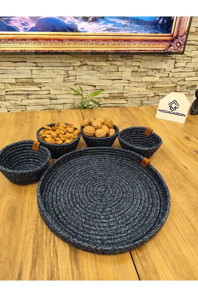 JÜTEX HOME Σετ μπισκότων παρουσίασης 5 τεμαχίων από άχυρο και γιούτα - με δίσ...