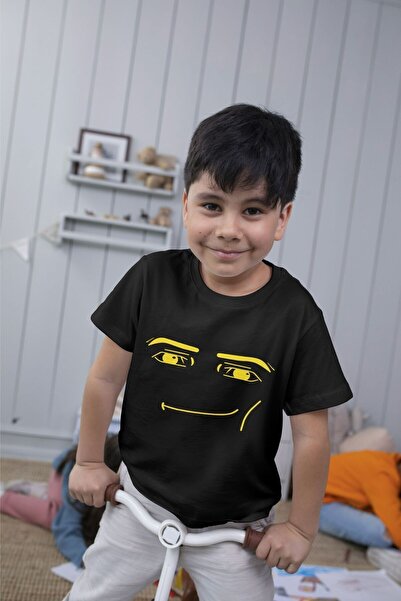 Butik Roblox Face Man Tişört Siyah Sarı Unisex