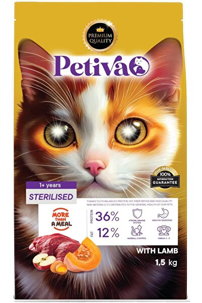 Petiva Kısırlaştırılmış Yetişkin Kediler Için Kuzu Etli Kuru Kedi Maması (1.5 KG, KUZU)