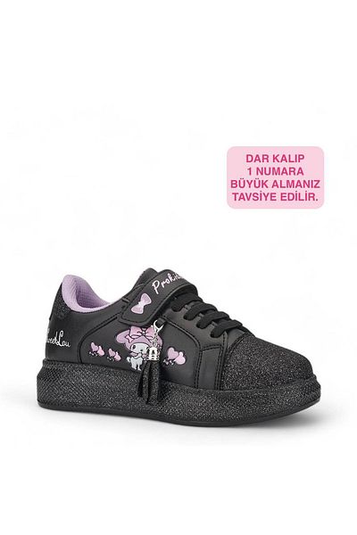 NS Little Κοριτσίστικα παπούτσια Kuromi Black Glitter Sneaker (Στενή Εφαρμογή)