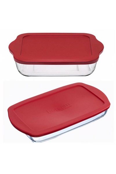 Paşabahçe Pyrex Red Lid Square and Rectangular Storage Container 2 Pieces