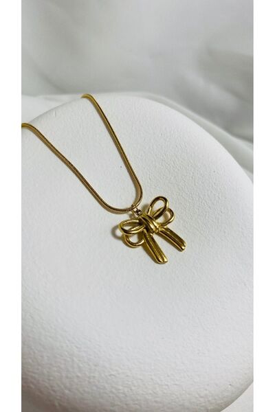 Axuu Collection Fiyonklu Kolye Çelik Kolye Kurdeleli Kolye Fiyonk Kolye 316l Çelik Kolye Sevgiliye Hediye