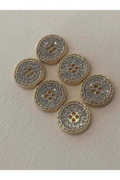 ODDA TASARIM ATÖLYESİ Gold Colored Crystal Stone 4 Hole 32 Size Button Set