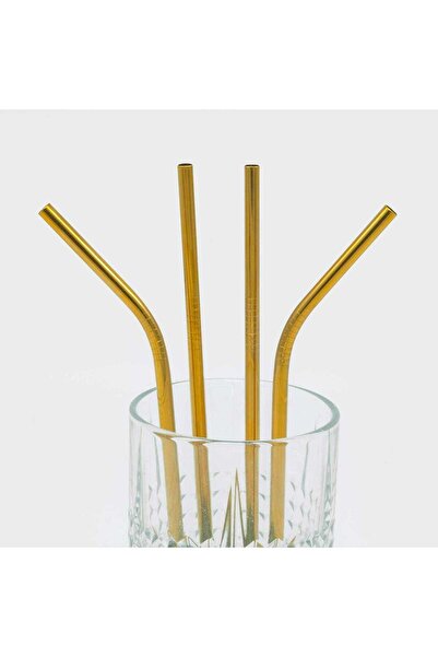 Genel Markalar Paslanmaz Gold Çelik Pipet 4lü Set Ve Temizleme Fırçası Altın Pipetler Sunum Dekor