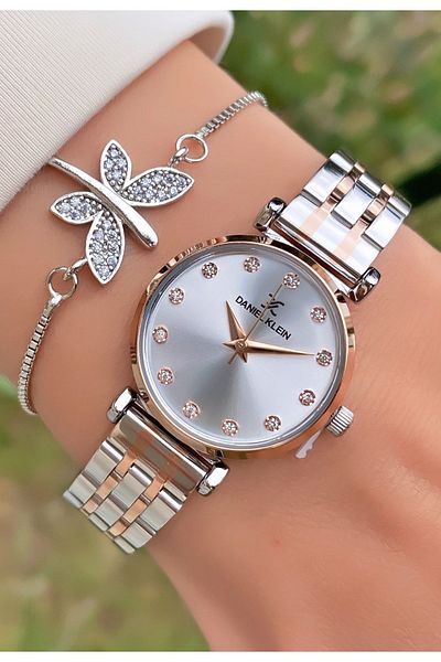 Daniel Klein Rose Brand Silver Women's Wristwatch - Small Case Bracelet
