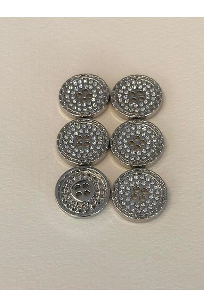 ODDA TASARIM ATÖLYESİ Silver Colored Crystal Stone 4 Hole 36 Size Button Set