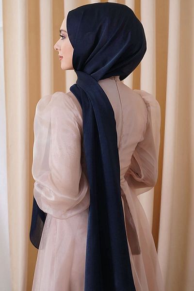 Octopus Βραδινό φόρεμα σιφόν Navy Blue - Janjan Shiny Satin Hijab Shawl