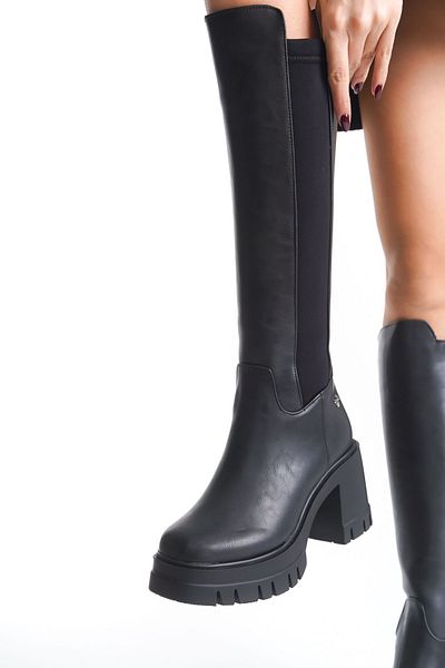 SEEM & BE Elsa Black Damenstiefel – elastischer, klobiger Absatz und Reißverschlussdetail