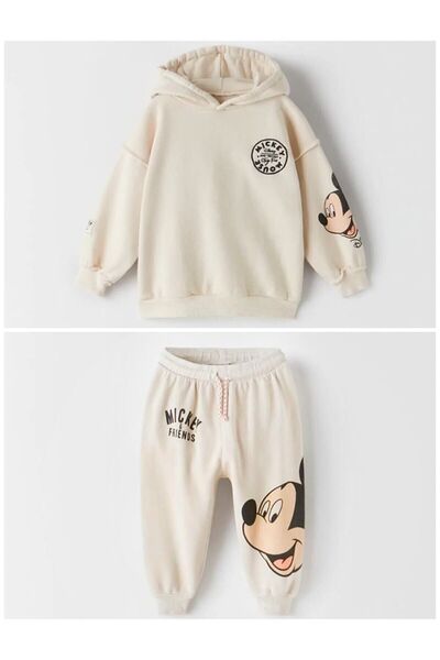 Genel Markalar Sütlü Kahve Mickey Mouse Kapüşonlu Çocuk Takım