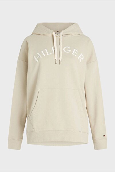 Tommy Hilfiger İşlemeli Varsity Logolu ve Rahat Çizgili Kapüşonlu Üst