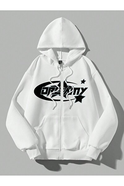 coolart Cardigan de iarnă cu glugă, supradimensionat, cu imprimeu alb, Dreamy