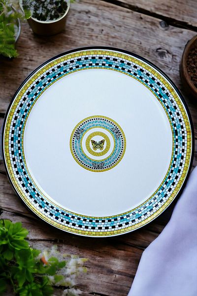 İnci Emaye No 40 Enamel Tray Tableware, Food Presentation Tray, Floor Table Zinc ~38 cm