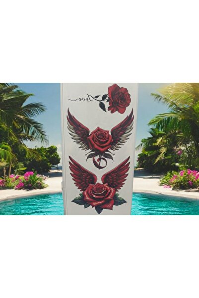 Mor Kayısı KANATLI KIRMIZI GÜL Geçici Dövme