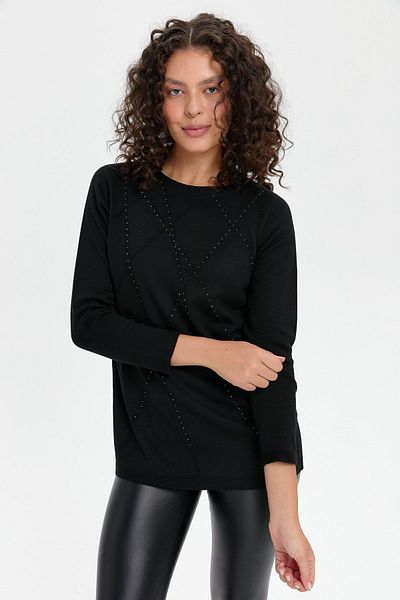 Desen Triko Pulover de damă fără cusături cu model în cruce de piatră neagră