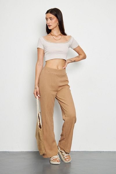 Swan Woman Comfortable Linen Pant with Stripes