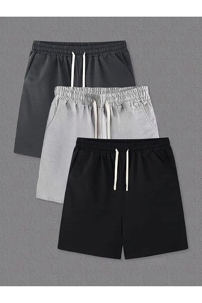 EYAX MODA Men's Combed Cotton Shorts - 3-Piece Advantageous Pack, Pocketed