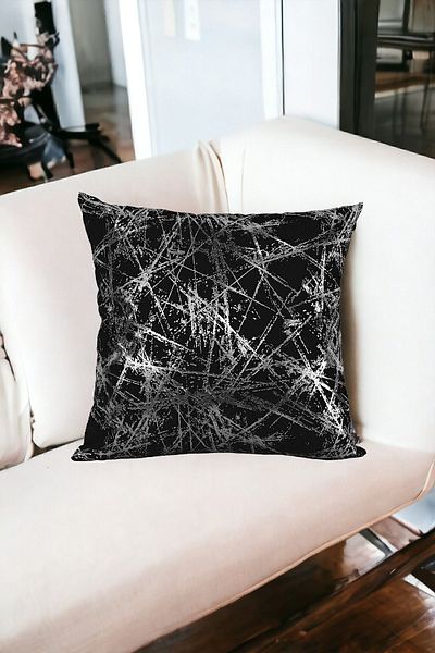 ÖZENEV Black Silver Foil Pattern Throw Pillow Cover Decorative Stylish Soft Living Room Sofa