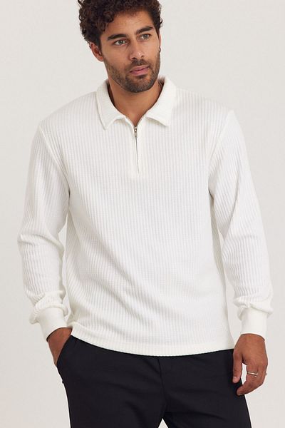 MADZEYMODA Ανδρικό φούτερ New Season White - Μισό φερμουάρ, Mz32024