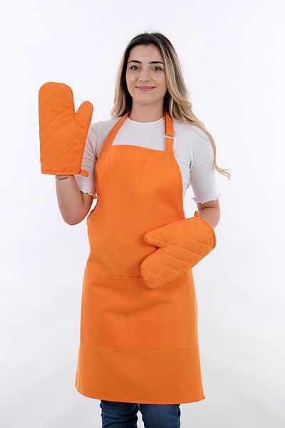 sevilya Gloves Set of 3 - Kitchen Apron with Adjustment Strap and Pocket (2 Gloves) Chef, Waiter, Cafe Cook Barista