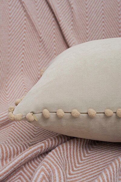ÖZENEV Cream Pompom Throw Pillow Cover with Color and Size Options Decorative Plain Plain Punch Panoroma
