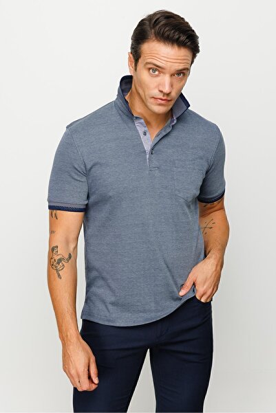 Desen Triko Men's Polo Neck Collar and Sleeve Knitwear Pocket T-shirt Smoked