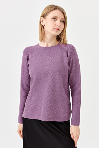 Desen Triko Women's Crew Neck Brass Knitted Blouse Purple