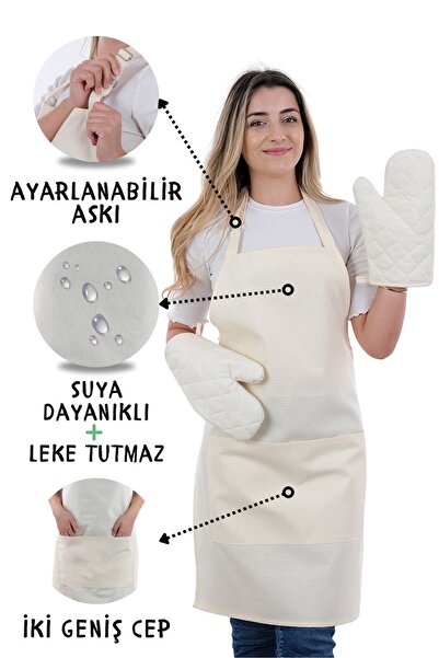 sevilya Simple 3'lü Set Ayar Askılı Cepli Mutfak Önlüğü Seti (2 ELDİVEN) Şef ...