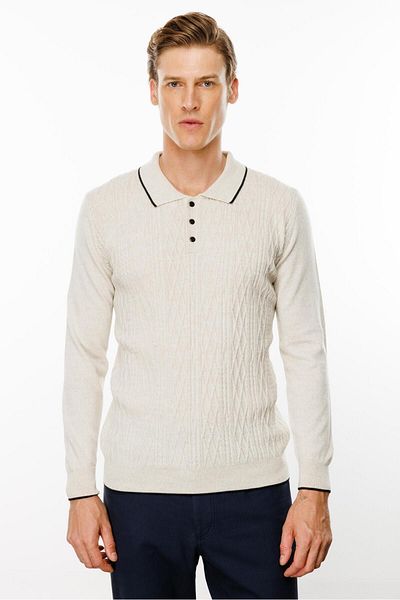 Desen Triko Ανδρικό πουλόβερ με γιακά πόλο V.Beige