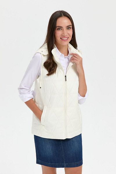 Desen Triko Vestă matlasată pentru femei, cu glugă, cu model triunghi, colorată de piatră