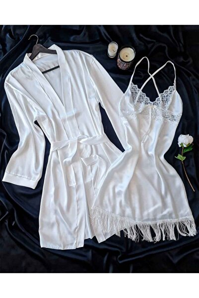 Çeyize dair herşey 8 Piece Ecru Silk Satin Bridal Set - Boxed 6664